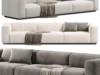 Modern Beige And Gray Two-Seater Sofa With Soft Throw Blanket And Decorative Cushions 3d model