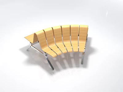 Comfortable Modern Outdoor Sofa With Wooden Seats And Curved Metal Frame Design 3d model