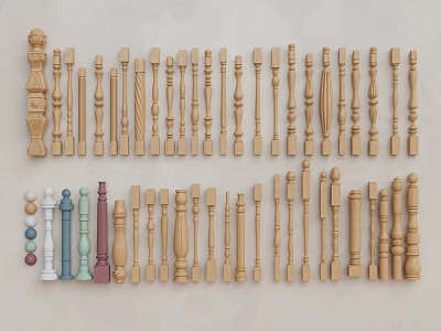 Various Decorative Wooden Columns With Assorted Styles And Colorful Designs 3d model