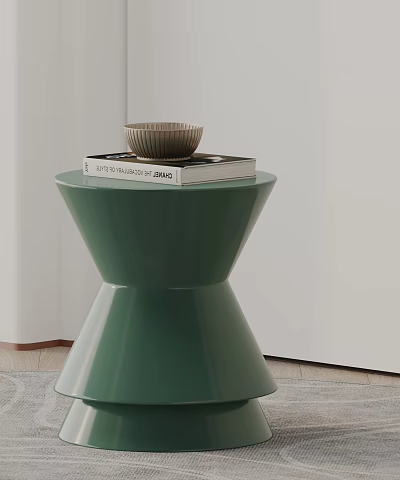 Green Modern Round Side Table with Stack of Books and Decorative Bowl on Top 3d model