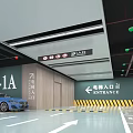 Modern Indoor Parking Garage with Elevator Entrance Directional Arrows Blue Car and Numbered Space 1A