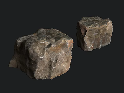 Natural Stone And Wood Decorative Blocks With Rustic Textured Surfaces 3d model