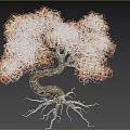 Vibrant Orange Leaf Shrub With Twisted Trunk And Exposed Roots 3d model