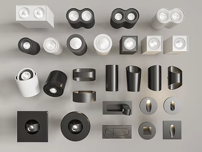 Different Types of Downlights and Spotlights Modern Designs in Black and White for Home Lighting 3d model