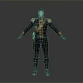 Detailed Game and Movie Character in Black Coat With Golden Accents and Boots