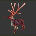 Fantasy Deer Artwork With White Multi Branch Antlers And Blue Red Striped Body