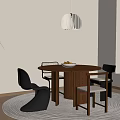 Round Wooden Dining Table With Chairs Pendant Light Plant And Area Rug
