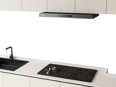 Modern Kitchen Appliances Featuring Stainless Steel Range Hood Cooktop Sink And Countertop 3d model