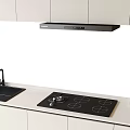 Modern Kitchen Appliances Featuring Stainless Steel Range Hood Cooktop Sink And Countertop