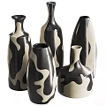 Ceramic Vases With Modern Black And White Marbled Design For Home Decor 3d model
