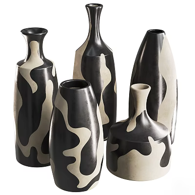 Ceramic Vases With Modern Black And White Marbled Design For Home Decor 3d model