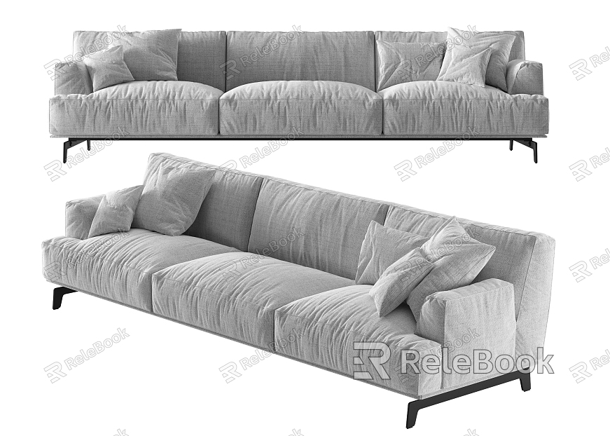 Modern three-seat sofa white fabric multiplayer sofa model