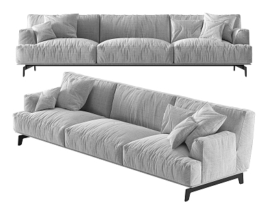 Modern three-seat sofa white fabric multiplayer sofa model