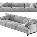 Modern three-seat sofa white fabric multiplayer sofa 3d model