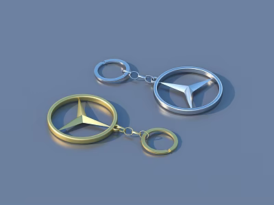 Stylish Mercedes Logo Keychains Gold Silver Metal Accessories for Daily Use 3d model
