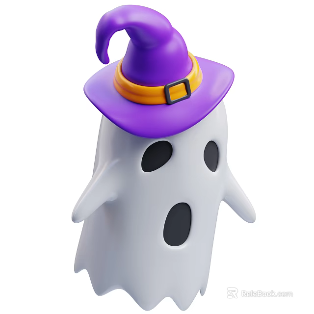 Halloween White Ghost Game Movie Character With Purple Hat Yellow Band Black Buckle 3d model 