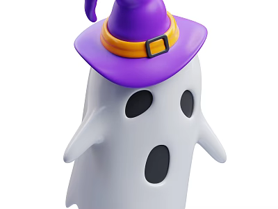 Halloween White Ghost Game Movie Character With Purple Hat Yellow Band Black Buckle 3d model