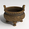 Traditional Ceramic Vessel With Three Legs Double Ears And Intricate Classical Carvings