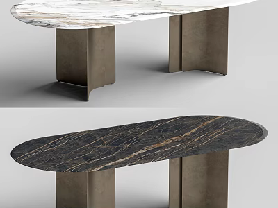 Modern Oval Dining Table With Marble Top And Metal Legs Design 3d model