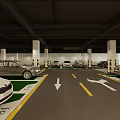 Organized Underground Parking Lot With Parked Cars Directional Arrows Marked Spaces And White Columns