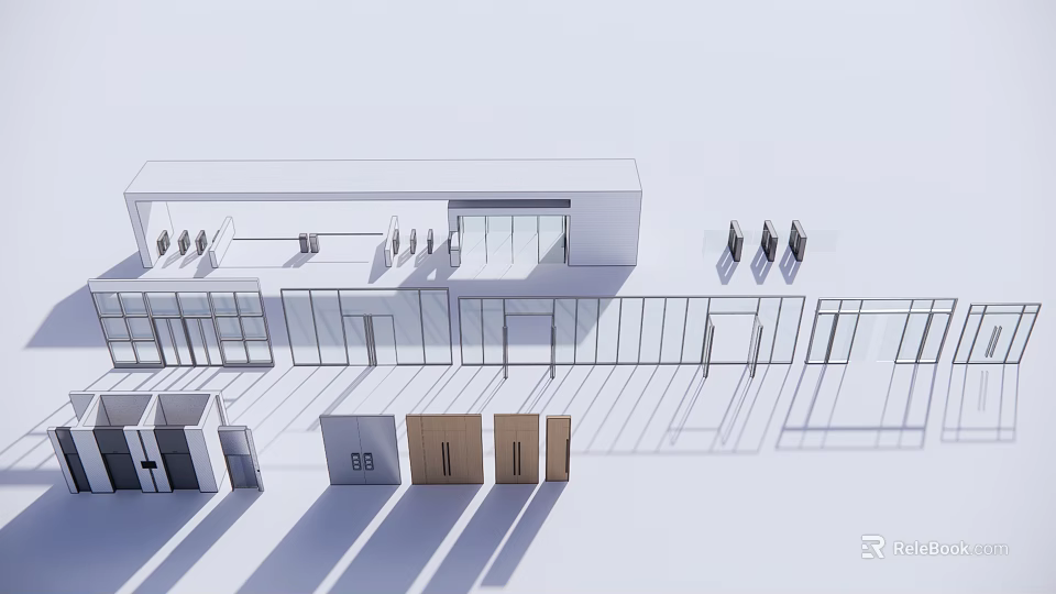 Modern Hinged Doors For Home Interior With Wooden And Glass Panel Designs 3d model 
