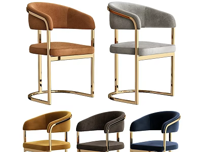 Modern Upholstered Dining Chairs With Gold Metal Legs And Various Color Options 3d model