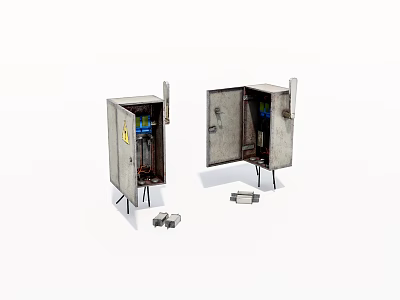 Metal Industrial Electrical Enclosures With Open Door Internal Components And Mounting Accessories 3d model