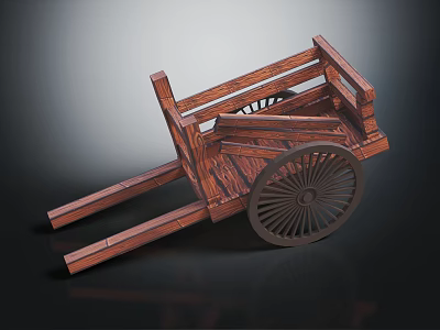 Traditional Wooden Wheelbarrow Structure With Solid Wood Frame And Classic Wheel Design 3d model