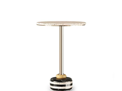 Modern Side Table with Speckled Marble Top and Gold Metal Legs Black White Striped Base 3d model