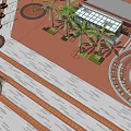 Modern Square Red Brick Round View 3d model
