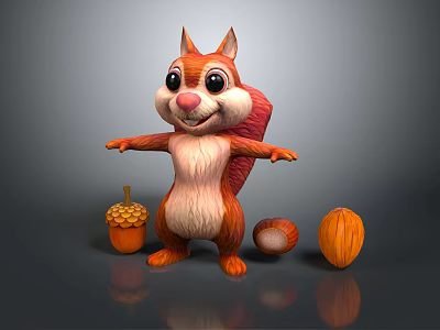 Cute Cartoon Squirrel Standing With Open Arms And Acorn Nuts 3d model