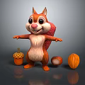 Cute Cartoon Squirrel Standing With Open Arms And Acorn Nuts