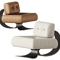Brown And Beige Accent Chairs With Leather Fabric Upholstery And Curved Metal Base