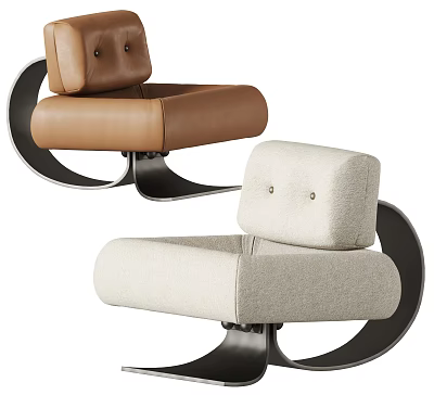 Brown And Beige Accent Chairs With Leather Fabric Upholstery And Curved Metal Base 3d model