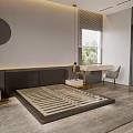 Modern Bedroom Interior Design With Black Headboard Gray Bedding And Gold Circular Decor