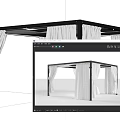 Modern Pergola Design With Black Frame And White Draped Curtains