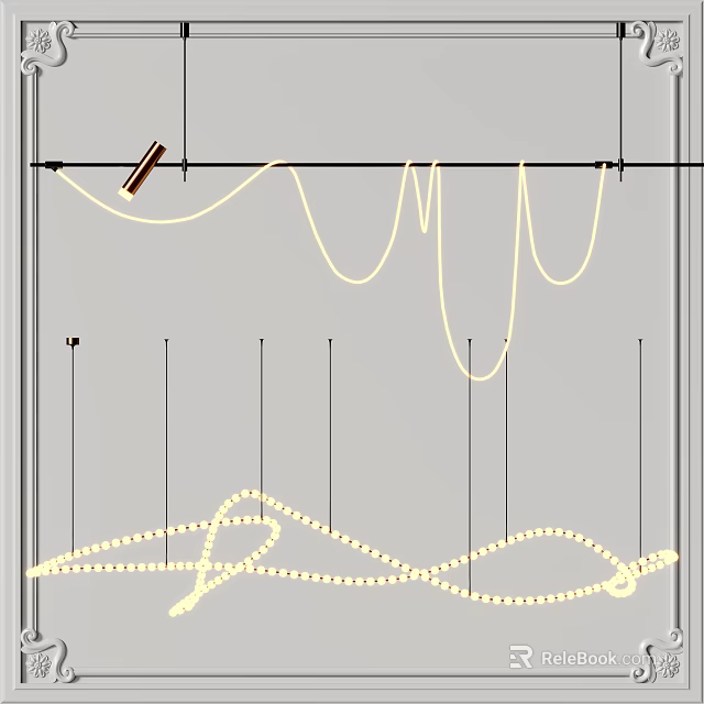 Modern Minimalist Chandelier With Flowing Curved Lines And Metal Frame LED Lights 3d model 
