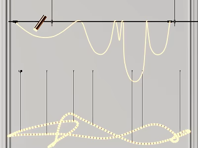 Modern Minimalist Chandelier With Flowing Curved Lines And Metal Frame LED Lights 3d model