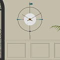 Modern Circular Wall Clock With Metal Frame Wrought Iron Gate And Green Plant