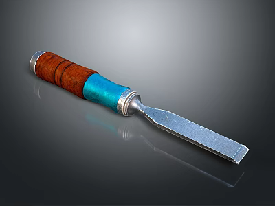 Wooden Handle Chisel With Blue Accent And Metal Blade Crafting Tool 3d model