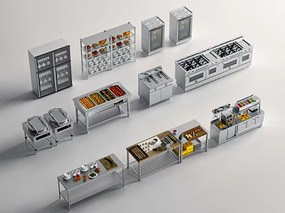 Modern Kitchen Storage Cabinets With Glass Doors And Food Display Shelves 3d model