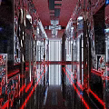 Luxurious Modern KTV Corridor With Red Lighting Mirrored Decor And Carved Details