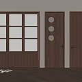 Interior Wooden Doors With Lattice Windows Circular Patterns And Herringbone Floor 3d model