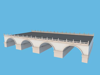 Stone Arch Bridge With Multiple Arches And Stone Parapet Railings On Flat Deck 3d model