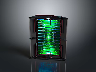 Modern Tech Cooling System With Green LED Lights And Metallic Frame Structure 3d model