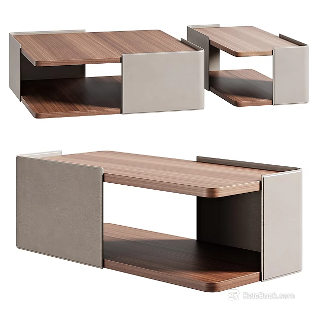 Modern Wooden Coffee Table With Gray Frame And Lower Shelf Storage Design 3d model