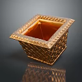 Golden Carved Square Container with Woven Texture Ornate Edges and Shiny Metallic Finish