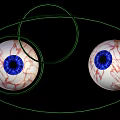 Human Eyes With Blue Pupils Red Blood Vessels And Green Outline On Black Background