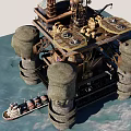 Offshore Oil Drilling Platform With Drilling Rig And Support Vessel In Ocean
