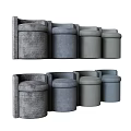 Modern Upholstered Sofa Stools In Multiple Gray Tones With Round Design 3d model